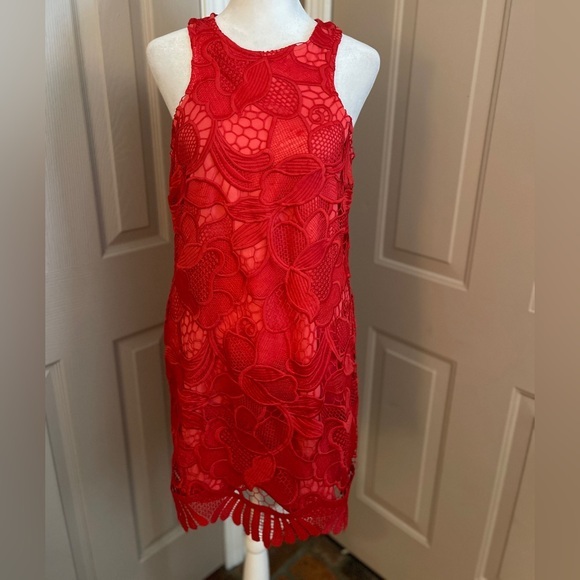 Lovers + Friends Dresses & Skirts - Lovers + Friends red lace sleeveless back zip scoop neck mini dress Size S.